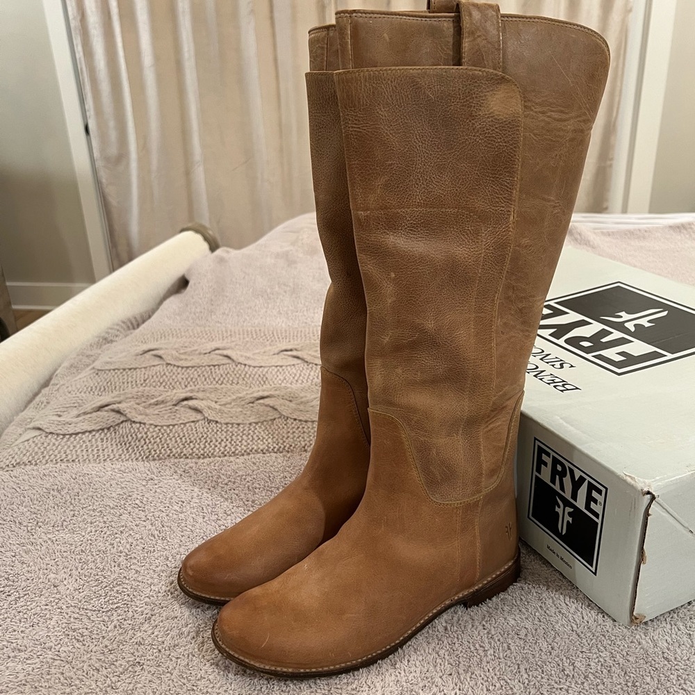 Frye Paige Tall Riding Boot Tan Size 8.5M